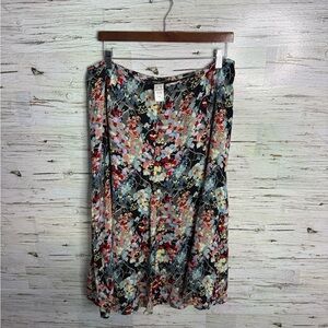 Jones New York Multicolor Floral Midi Skirt silk size 14w